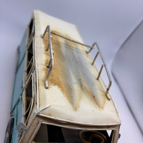 Vintage Old Fashioned Retro Beach Travel Van Metal Model Blue/White - Picture 5 of 16